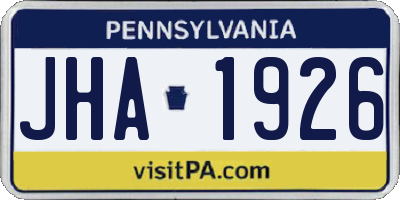 PA license plate JHA1926