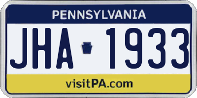 PA license plate JHA1933