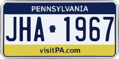 PA license plate JHA1967