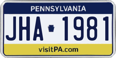 PA license plate JHA1981