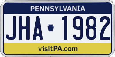 PA license plate JHA1982