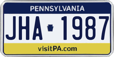 PA license plate JHA1987
