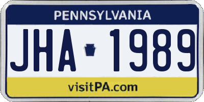 PA license plate JHA1989