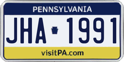 PA license plate JHA1991