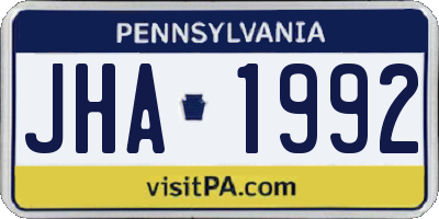 PA license plate JHA1992