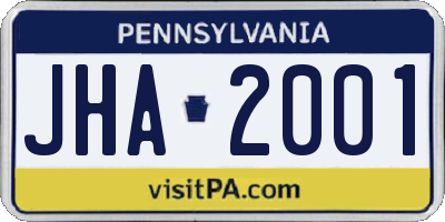 PA license plate JHA2001
