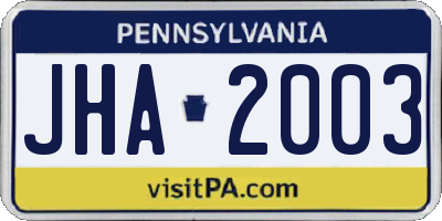 PA license plate JHA2003