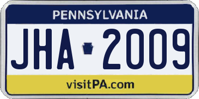 PA license plate JHA2009