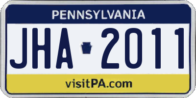 PA license plate JHA2011