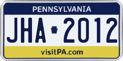 PA license plate JHA2012