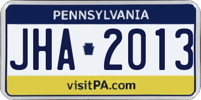 PA license plate JHA2013