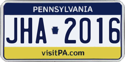 PA license plate JHA2016