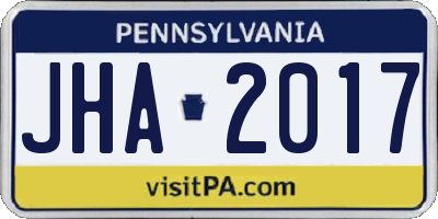 PA license plate JHA2017