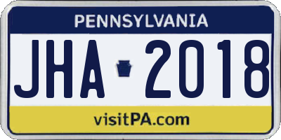 PA license plate JHA2018
