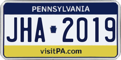 PA license plate JHA2019