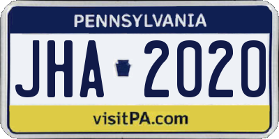 PA license plate JHA2020