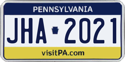 PA license plate JHA2021