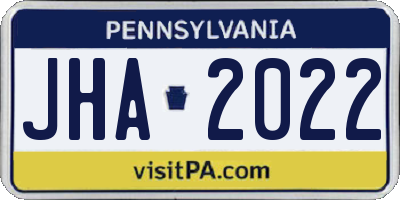 PA license plate JHA2022