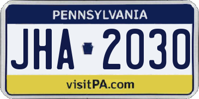 PA license plate JHA2030