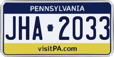PA license plate JHA2033