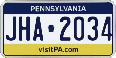 PA license plate JHA2034