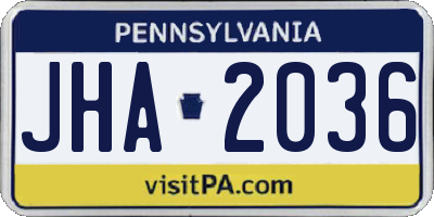 PA license plate JHA2036