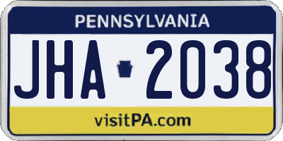 PA license plate JHA2038