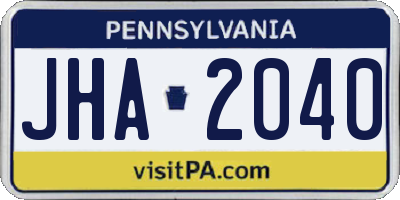 PA license plate JHA2040