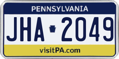 PA license plate JHA2049