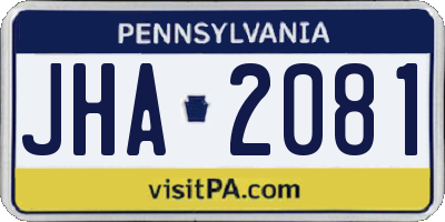 PA license plate JHA2081