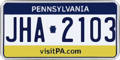 PA license plate JHA2103