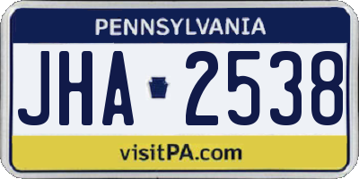 PA license plate JHA2538