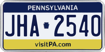 PA license plate JHA2540
