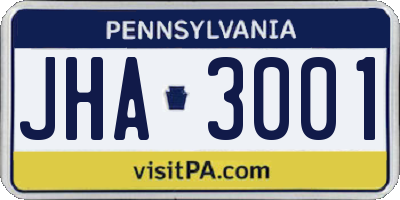 PA license plate JHA3001