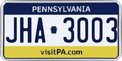 PA license plate JHA3003