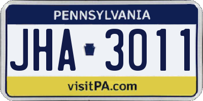 PA license plate JHA3011