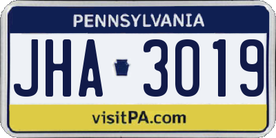 PA license plate JHA3019