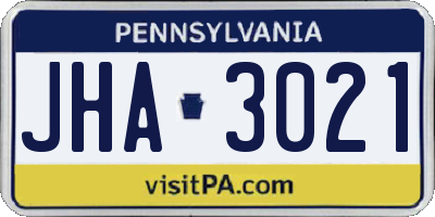 PA license plate JHA3021