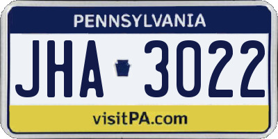 PA license plate JHA3022