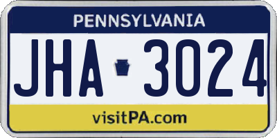 PA license plate JHA3024