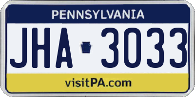 PA license plate JHA3033