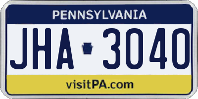 PA license plate JHA3040