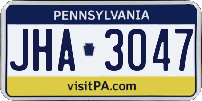 PA license plate JHA3047