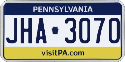 PA license plate JHA3070