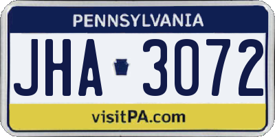PA license plate JHA3072