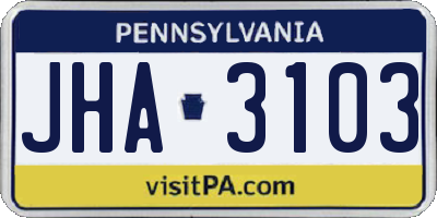 PA license plate JHA3103
