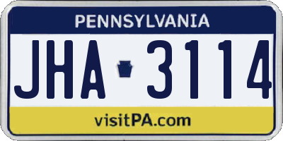 PA license plate JHA3114
