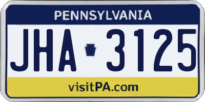 PA license plate JHA3125