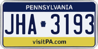 PA license plate JHA3193