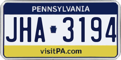 PA license plate JHA3194